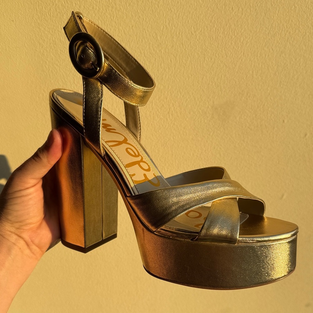 San Edelman Metallic Gold Platform Block Heel Sandals- Women's 9.5 new in box
